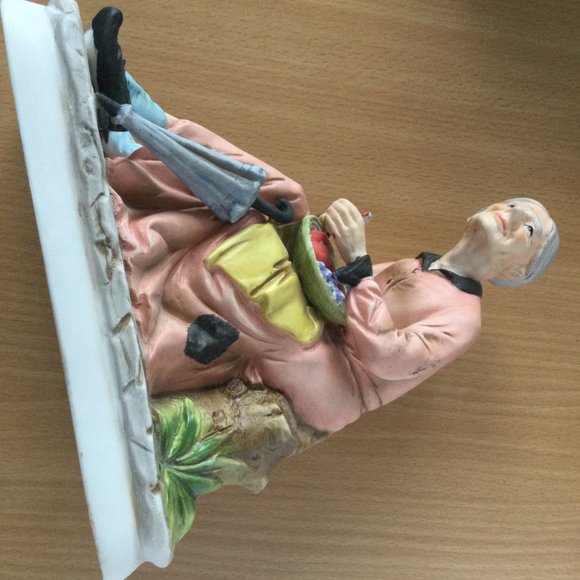 Vintage figurine sitting lady with fruits & umbrella marked made in Japan - Picture 5 of 6